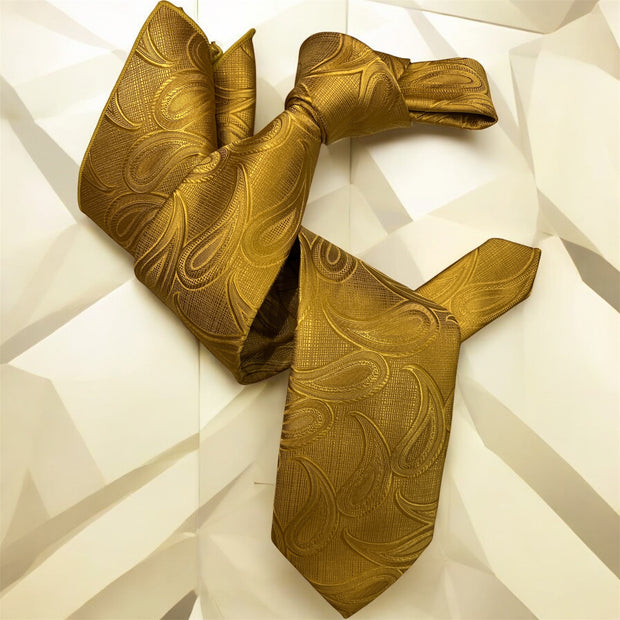 DMITRY 7-Fold Men's Gold Patterned Italian Silk Tie & Pocket Square Set (Limited Edition)