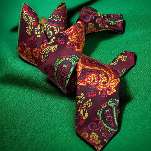 DMITRY 7-Fold Men's Burgundy Patterned Italian Silk Tie & Pocket Square Set (Limited Edition)