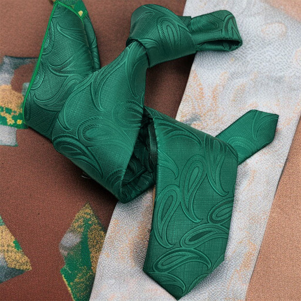 DMITRY 7-Fold Men's Green Patterned Italian Silk Tie & Pocket Square Set (Limited Edition)