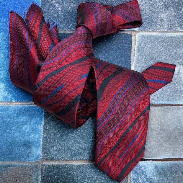 DMITRY Men's Red Patterned Italian Silk Tie & Pocket Square Set - Limited Edition