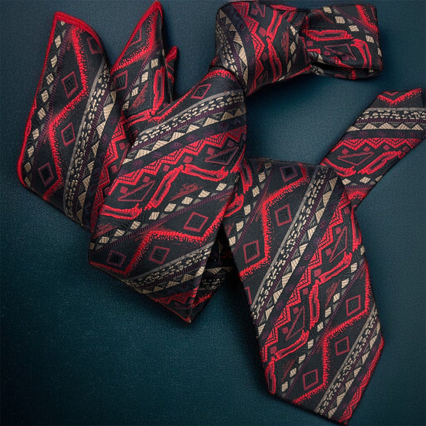 DMITRY Men's Red Patterned Italian Silk Tie & Pocket Square Set - Limited Edition