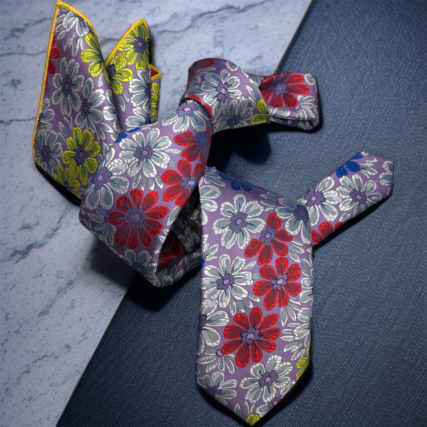 DMITRY Men's Purple Patterned Italian Silk Tie & Pocket Square Set - Limited Edition
