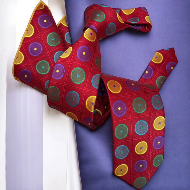 DMITRY Men's Red Patterned Italian Silk Tie & Pocket Square Set - Limited Edition