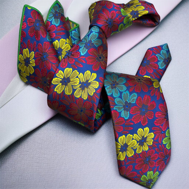 DMITRY Men's Red Patterned Italian Silk Tie & Pocket Square Set - Limited Edition