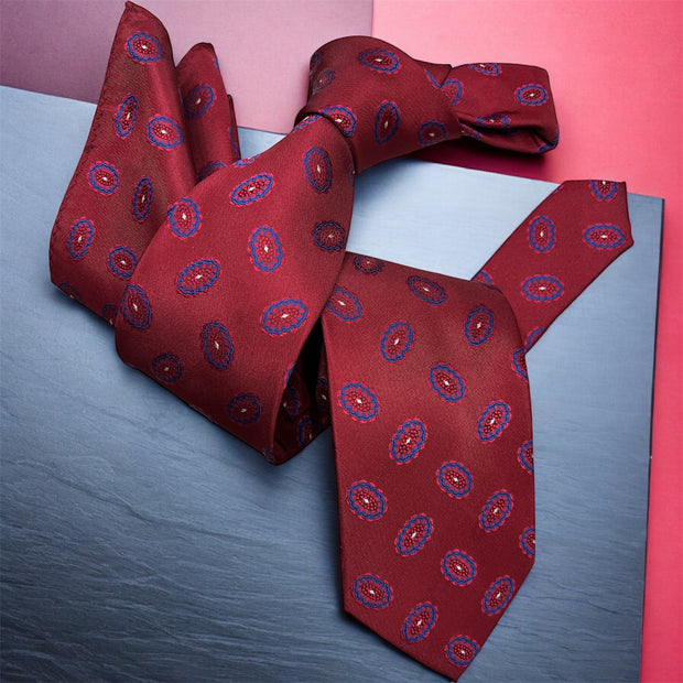 DMITRY Men's Burgundy Patterned Italian Silk Tie & Pocket Square Set - Limited Edition