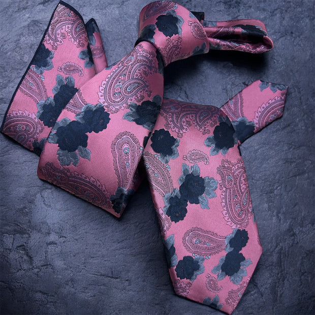 DMITRY Men's Pink Patterned Italian Silk Tie & Pocket Square Set - Limited Edition