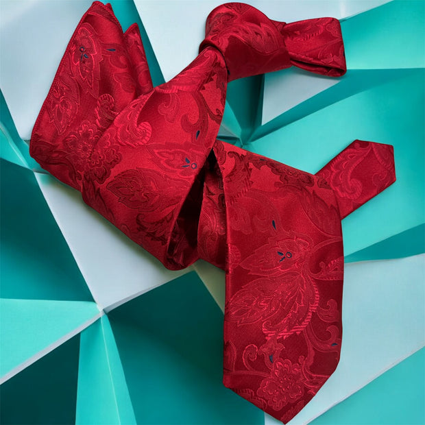 DMITRY Men's Red Patterned Italian Silk Tie & Pocket Square Set - Limited Edition