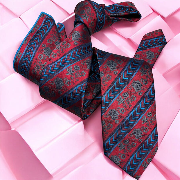 DMITRY Men's Red Patterned Italian Silk Tie & Pocket Square Set