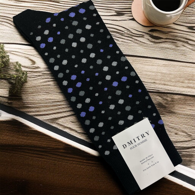 DMITRY Black Patterned Made in Italy Mercerized Cotton Socks