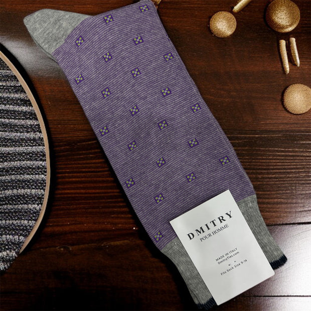 DMITRY Purple Patterned Made in Italy Mercerized Cotton Socks