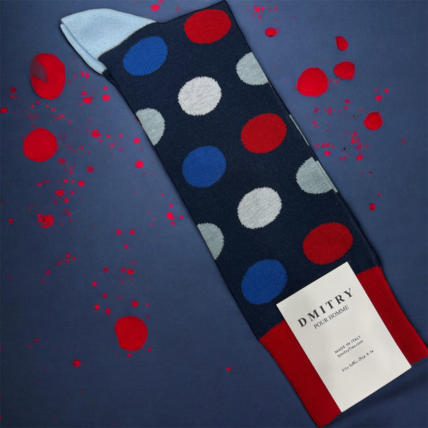 DMITRY Blue Patterned Made in Italy Mercerized Cotton Socks