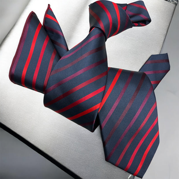 DMITRY 7-Fold Men's Navy Patterned Italian Silk Tie & Pocket Square Set (Limited Edition)