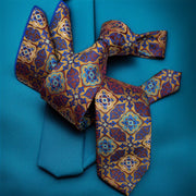 DMITRY 7-Fold Men's Beige Patterned Italian Silk Tie & Pocket Square Set (Limited Edition)