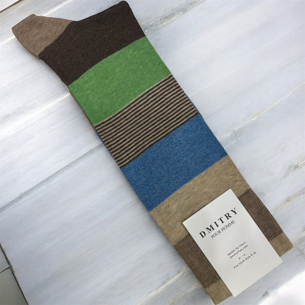 DMITRY Brown Patterned Made in Italy Mercerized Cotton Socks