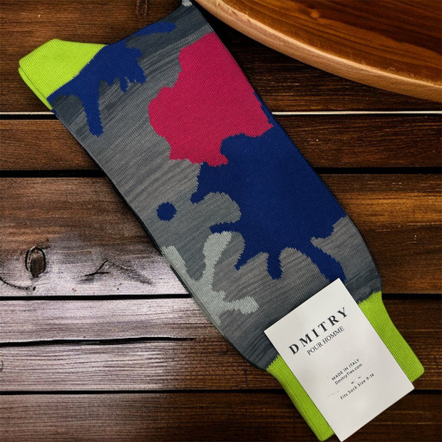 DMITRY Grey Patterned Made in Italy Mercerized Cotton Socks