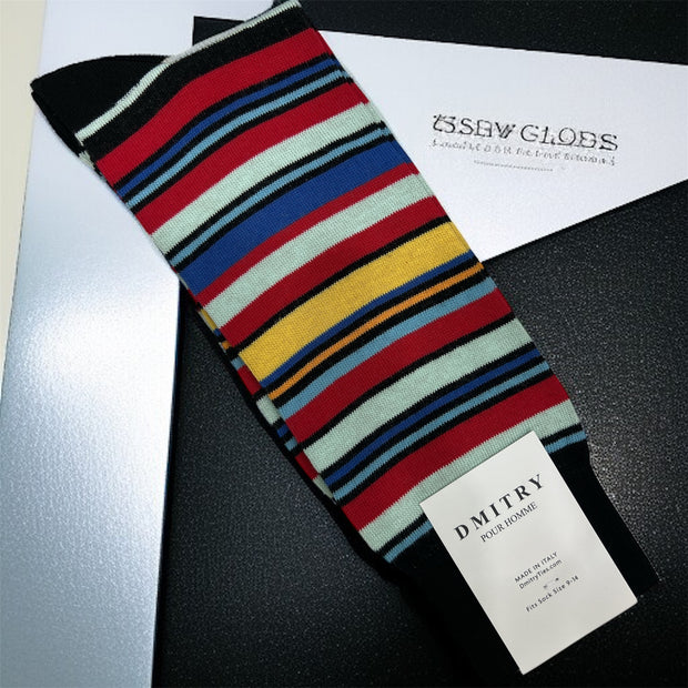 DMITRY Red Patterned Made in Italy Mercerized Cotton Socks