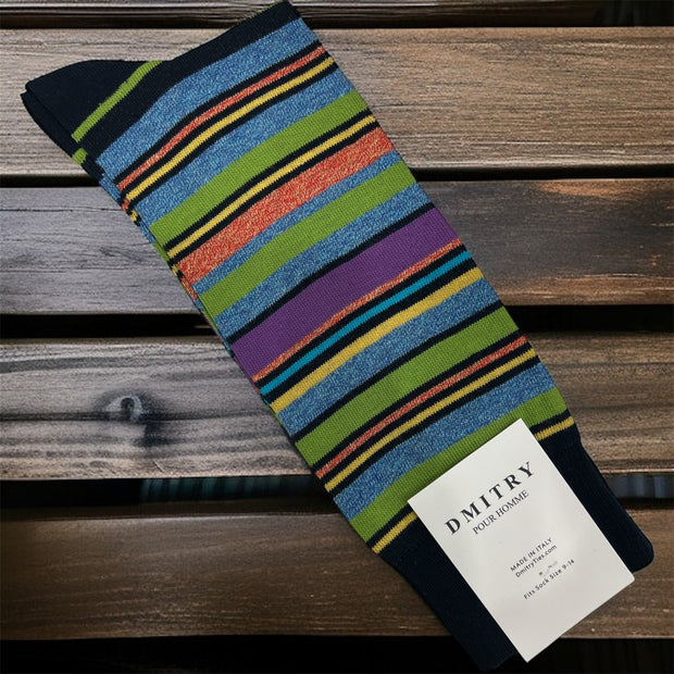 DMITRY Green Patterned Made in Italy Mercerized Cotton Socks