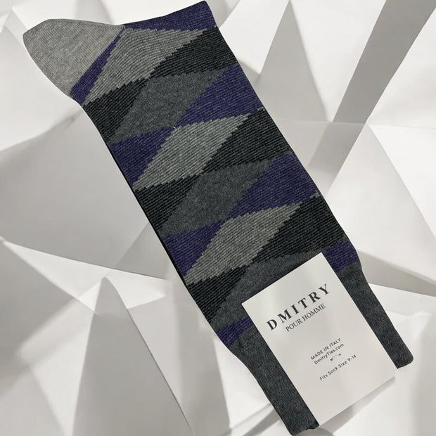 DMITRY Purple Patterned Made in Italy Mercerized Cotton Socks