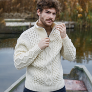 Men's Made in Ireland Wool Natural Half Zip Sweater