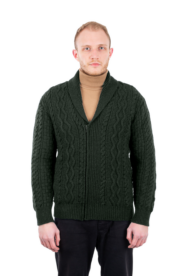 Men's Made in Ireland Army Green Zipper Knit Cardigan
