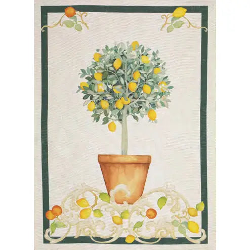Italian Lemon Tree Print Linen Tea Towel - Made in Italy