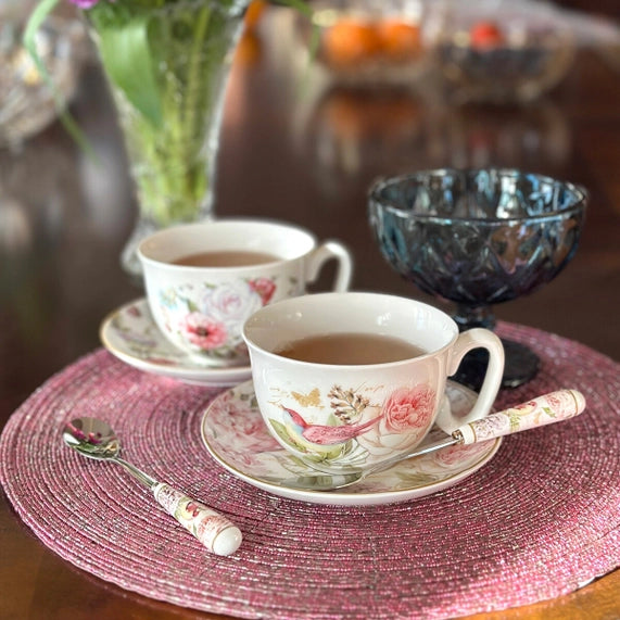 Floral Dessert Spoons with Ceramic Handles in Gift Box - Set of 4