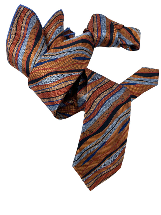 DMITRY Men's Orange Patterned Italian Silk Tie & Pocket Square Set - Limited Edition