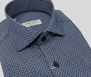 DMITRY Navy Patterned Italian Cotton Men's Long Sleeve Shirt (Online Exclusive)