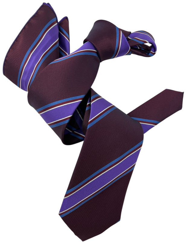 DMITRY Men's Maroon Striped Italian Silk Tie & Pocket Square Set - Limited Edition