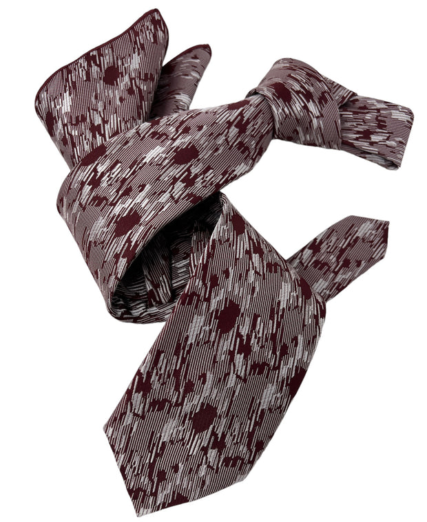 DMITRY Men's Burgundy Patterned Italian Silk Tie & Pocket Square Set