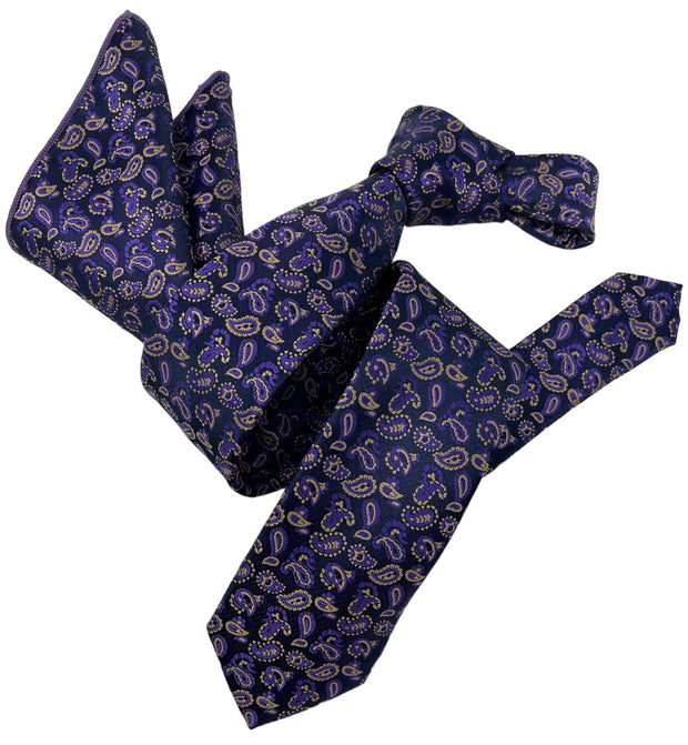 Dmitry Men's Purple Paisley Italian Silk Semi Skinny Tie & Pocket Square Set
