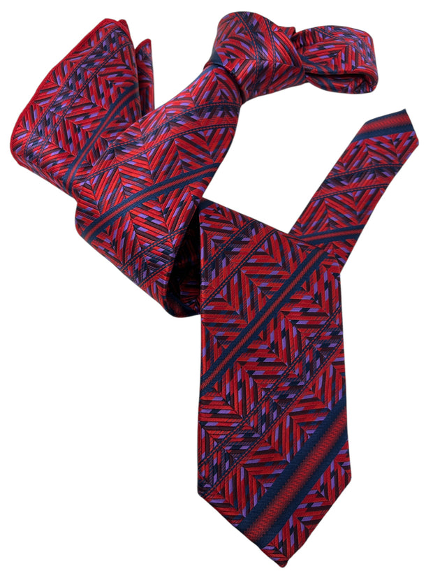 DMITRY Men's Red Patterned Italian Silk Tie & Pocket Square Set - Limited Edition