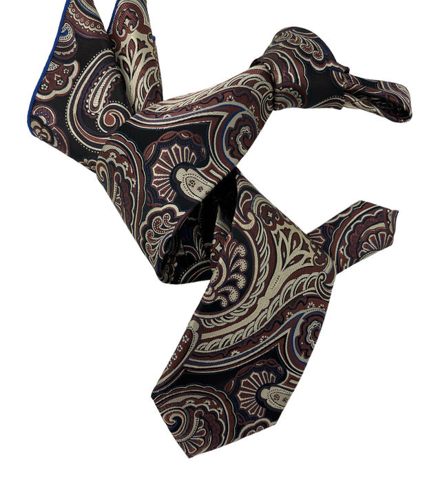 DMITRY 7-Fold Men's Copper Patterned Italian Silk Tie & Pocket Square Set