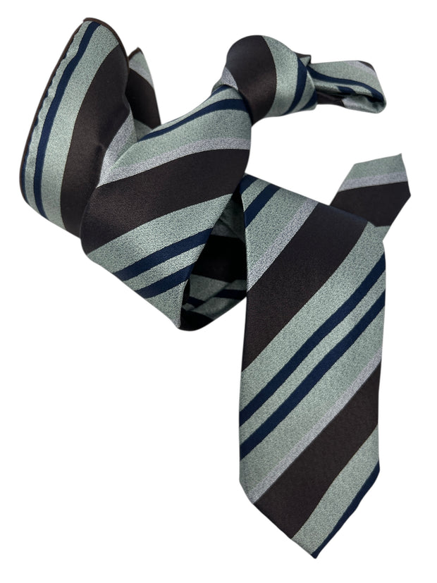 DMITRY Men's Brown/Grey Striped Italian Silk Tie & Pocket Square Set - Limited Edition