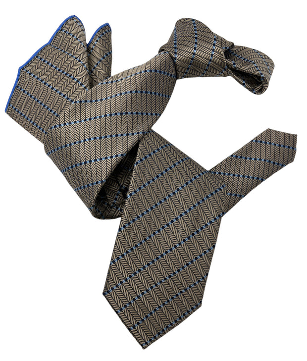 DMITRY Men's Beige Patterned Italian Silk Tie & Pocket Square Set