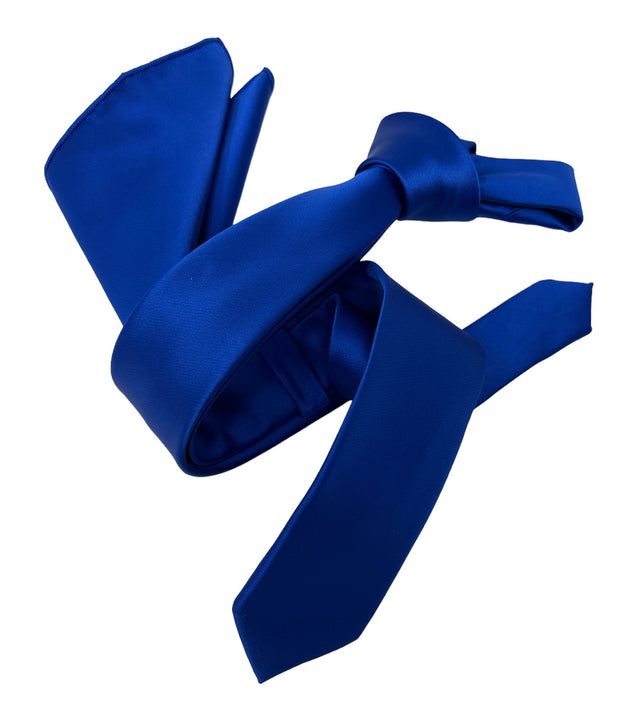 Dmitry Men's Royal Blue Italian Silk Solid Skinny Tie & Pocket Square