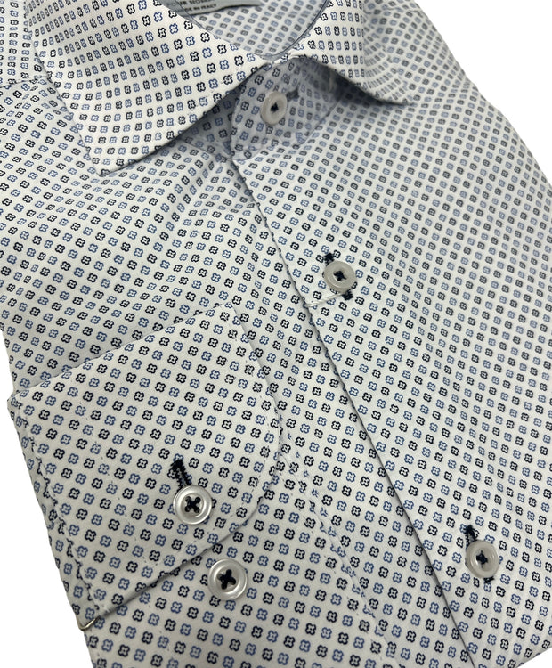 DMITRY White Patterned Italian Cotton Men's Long Sleeve Shirt (Online Exclusive)