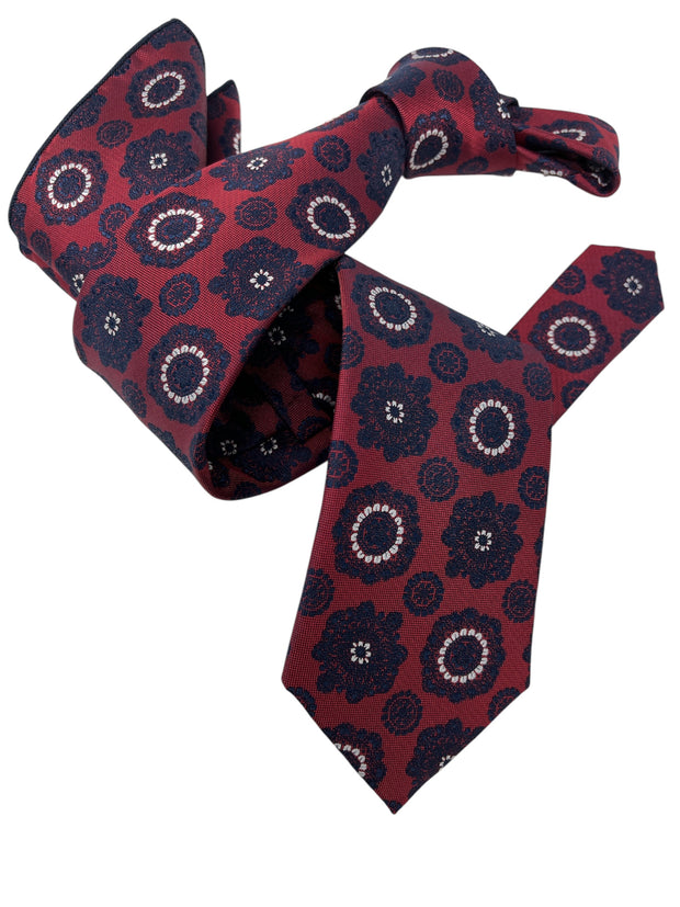 DMITRY Men's Burgundy Patterned Italian Silk Tie & Pocket Square Set - Limited Edition