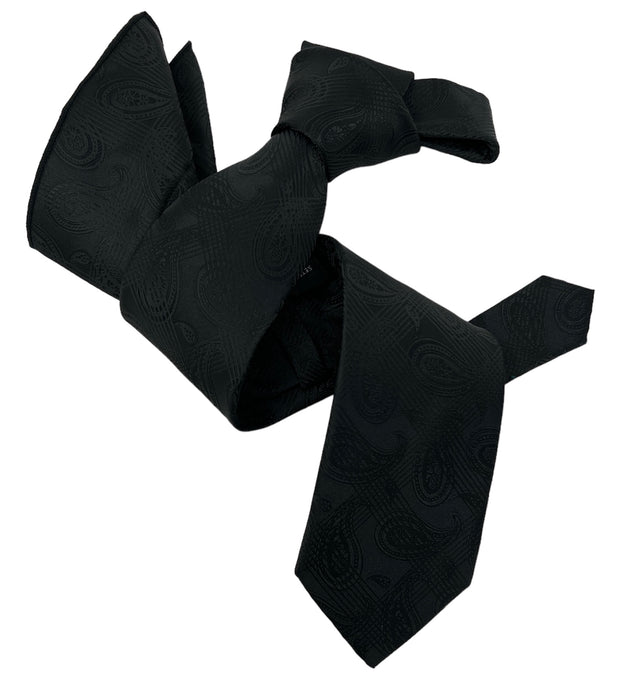 DMITRY Men's Black Patterned Italian Silk Tie & Pocket Square Set