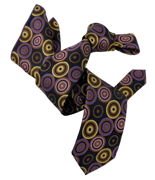 DMITRY Men's Purple Patterned Italian Silk Tie & Pocket Square Set
