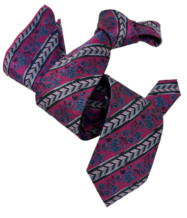 DMITRY Men's Magenta Patterned Italian Silk Tie & Pocket Square Set