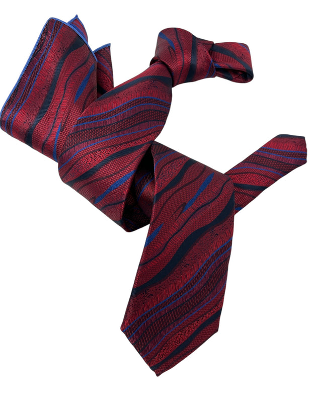 DMITRY Men's Red Patterned Italian Silk Tie & Pocket Square Set - Limited Edition