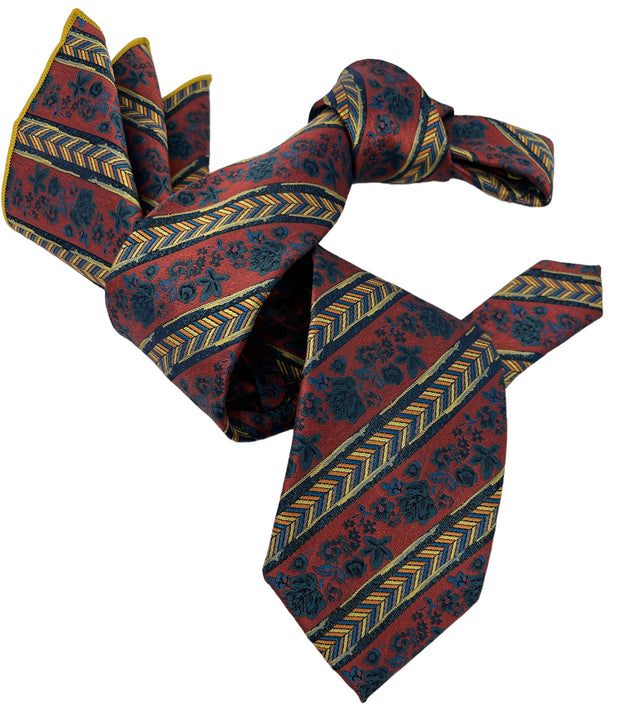 DMITRY Men's Burnt Red Patterned Italian Silk Tie & Pocket Square Set