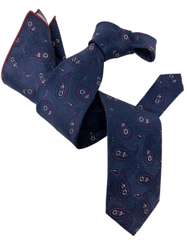 DMITRY Men's Purple Paisley Patterned Italian Silk Tie & Pocket Square Set - Limited Edition