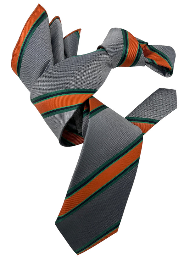 DMITRY Men's Grey Striped Italian Silk Tie & Pocket Square Set - Limited Edition