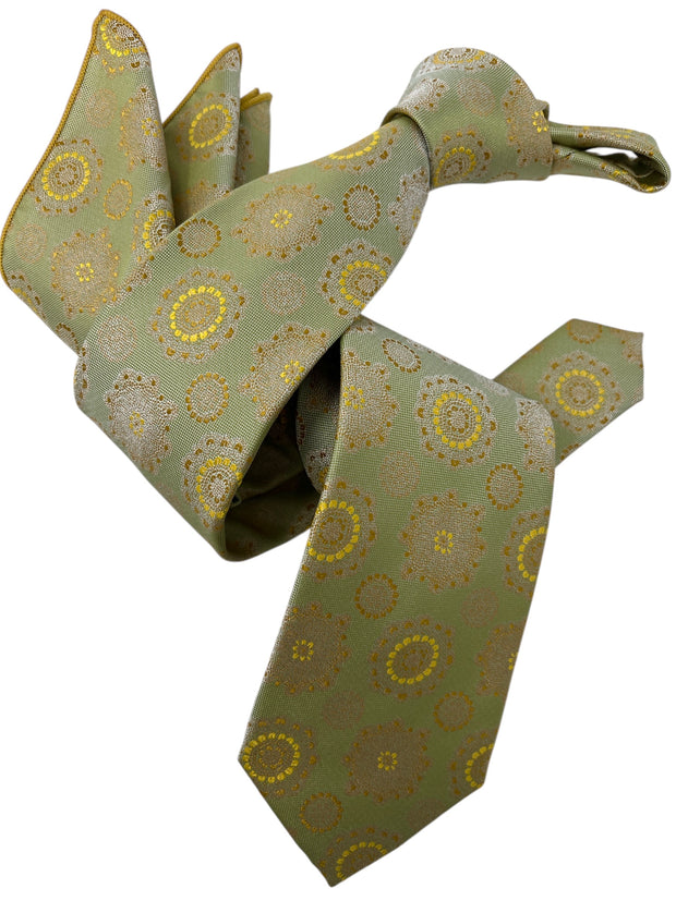 DMITRY Men's Green/Yellow Patterned Italian Silk Tie & Pocket Square Set - Limited Edition