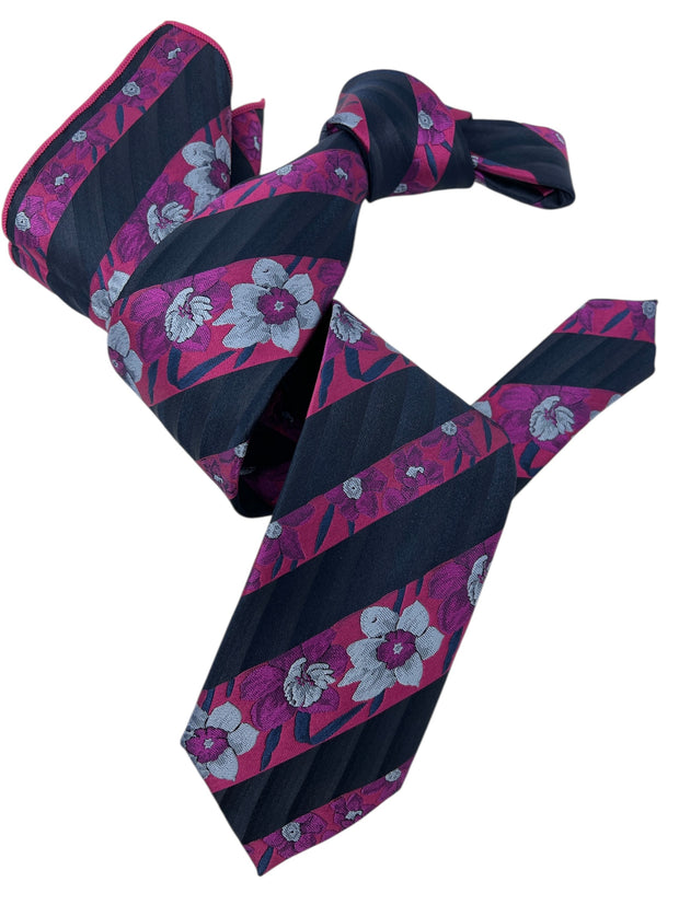 DMITRY Men's Fuchsia Patterned Italian Silk Tie & Pocket Square Set - Limited Edition