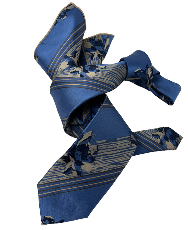 DMITRY Men's Light Blue Patterned Italian Silk Tie & Pocket Square Set