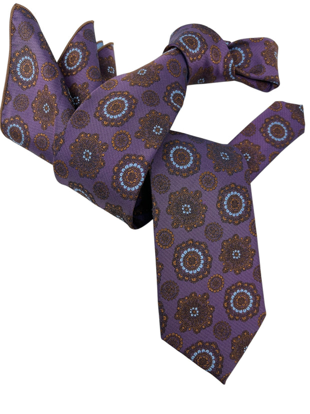 DMITRY Men's Purple Patterned Italian Silk Tie & Pocket Square Set - Limited Edition