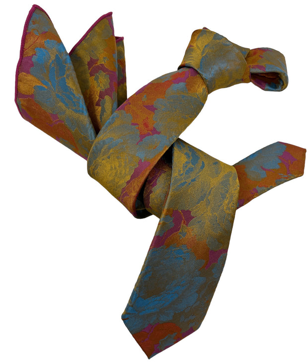 DMITRY Men's Multi Colored Italian Silk Semi Skinny Tie & Pocket Square Set